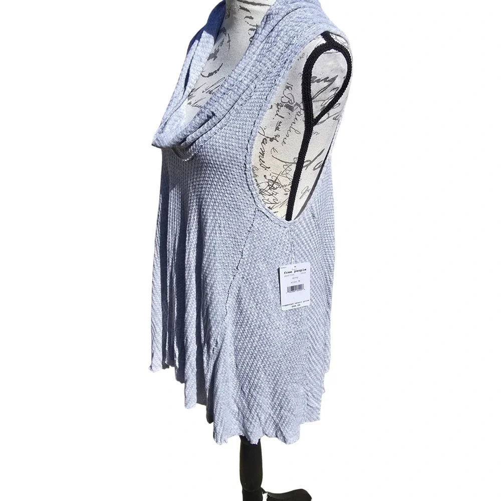 Free People -1649 NWT Swing It Cowl Neck Grey Sleeveless Waffle Knit Tunic Top M